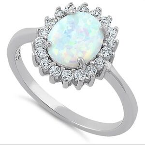 925 Sterling Silver Oval White Lab Opal CZ Ring